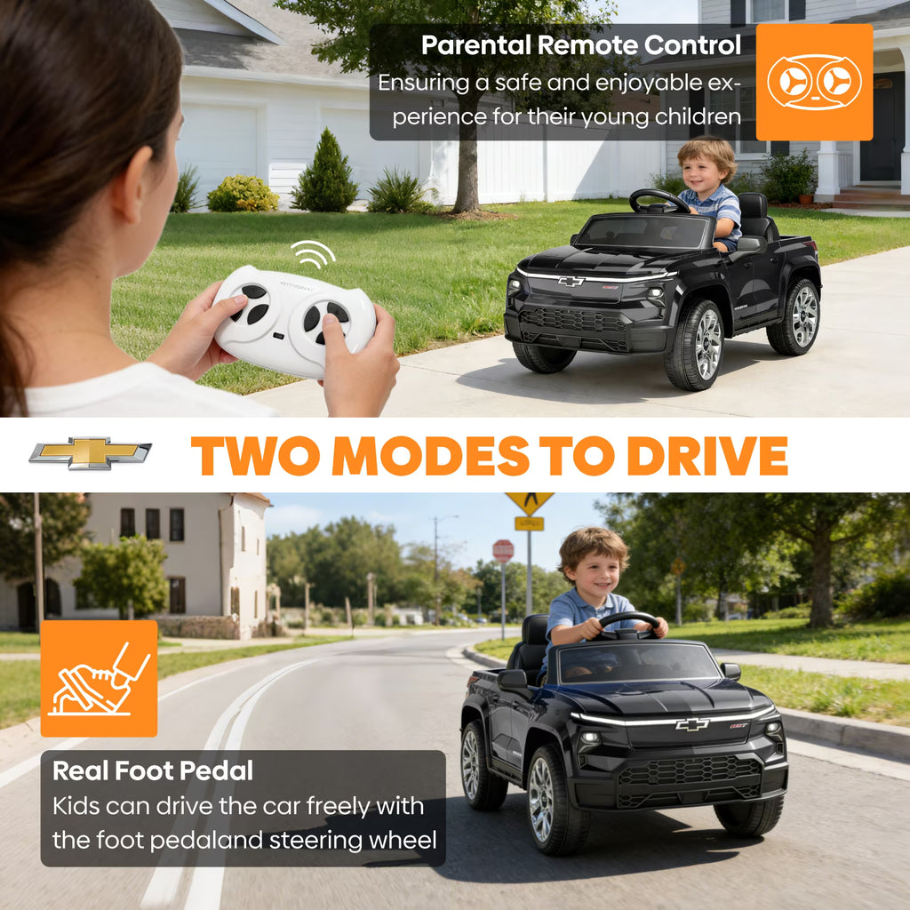 EVOKEDEN 24V Licensed Chevrolet Silverado Electric Car for Kids, Ride on Toys for Toddlers with Remote Control, Soft Start, LED Lights, Music Player, Seat Belts, Black