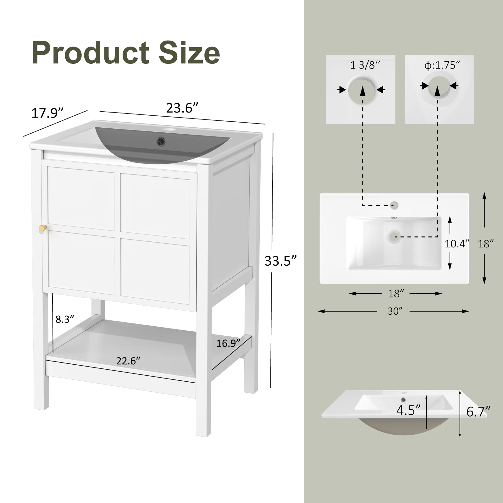 EVOKEDEN 24" Bathroom Vanity with Sink, Small Farmhouse Freestanding Bathroom Cabinet Combo Set, Soft Closing Door and Open Storage Shelf, White