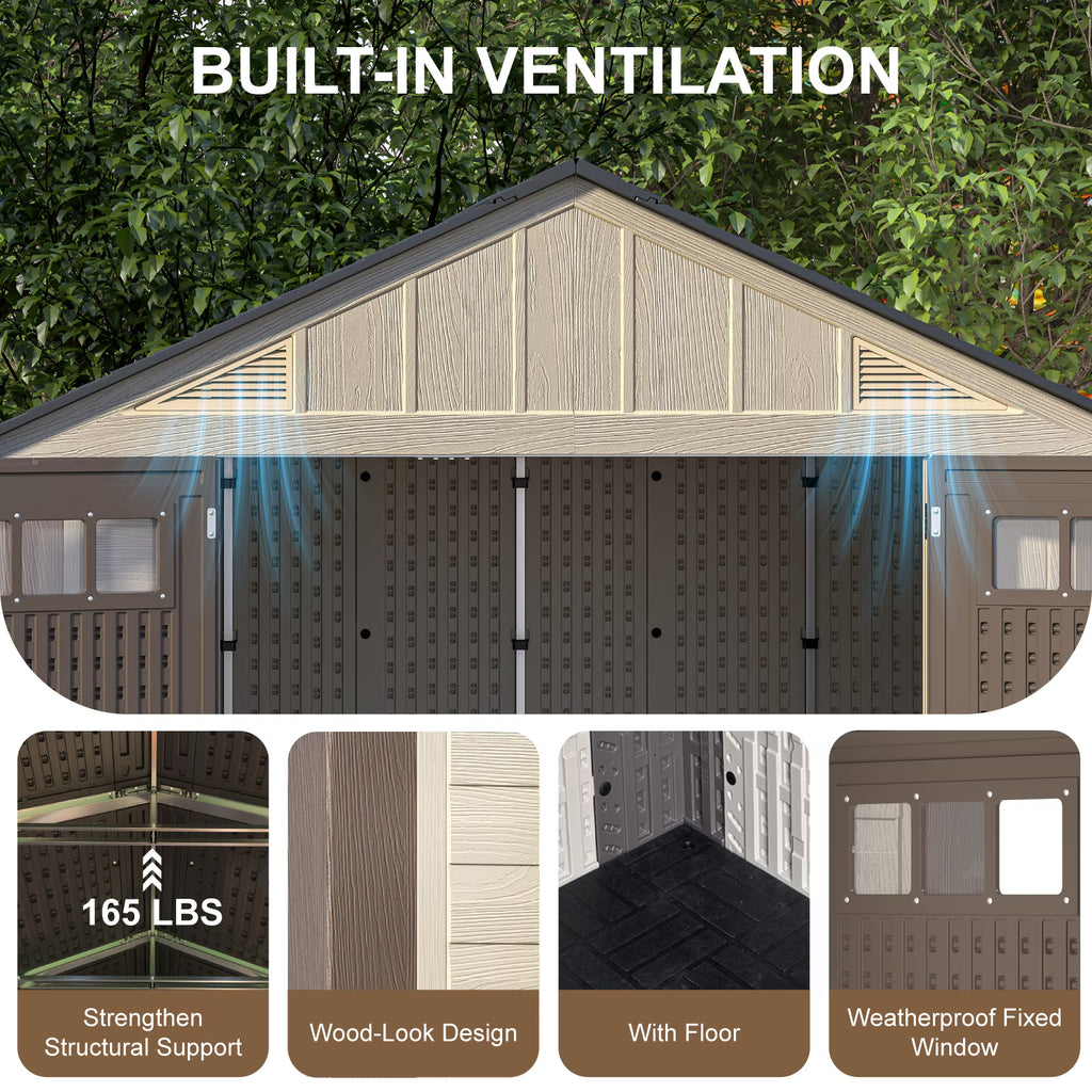 EVOKEDEN 8x6 FT Outdoor Storage Shed with Floor, Heavy Duty Durable Sheds with Double Doors, UV Resistant & Waterproof Garden Tool House for Backyard, Patio
