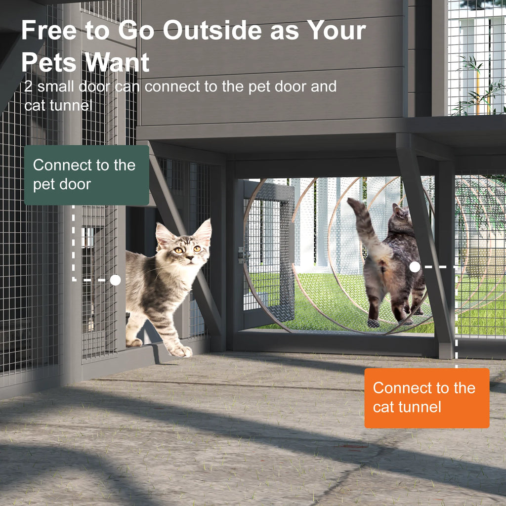 TIMHAKA 72” Catio Outdoor Cat Enclosure, Large Cat Catio for Multiple Cats, Outdoor Cats Enclosure with Waterproof Cover, Gray