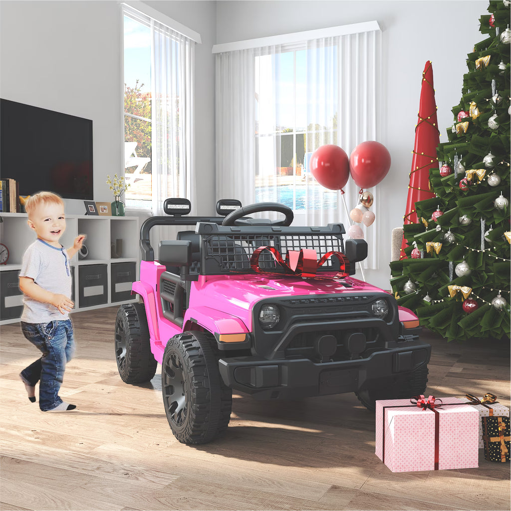 EVOKEDEN 12V Remote Control Ride On Car for Kids, Electric Toddler Car with Spring Suspension, LED Lights & Music, Pink