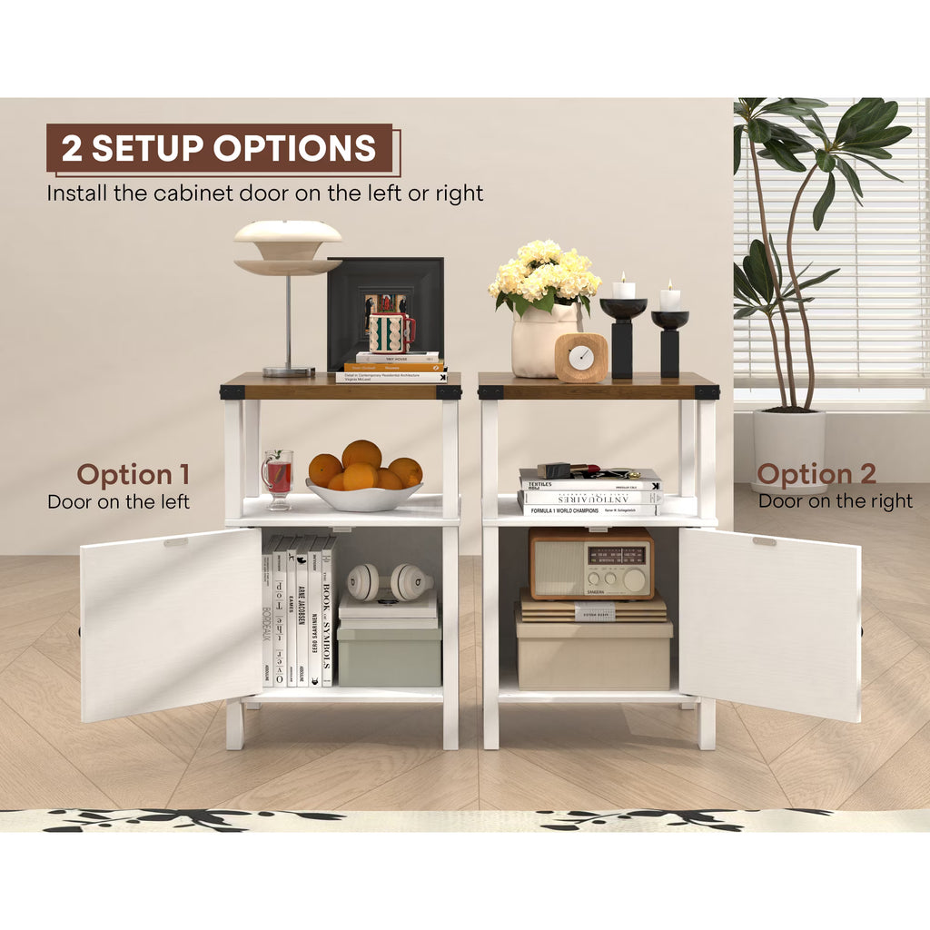 EVOKEDEN 2PCS Farmhouse Nightstands, Sofa Side End Table w/ Storage & Barn Door for Bedroom Living Room White