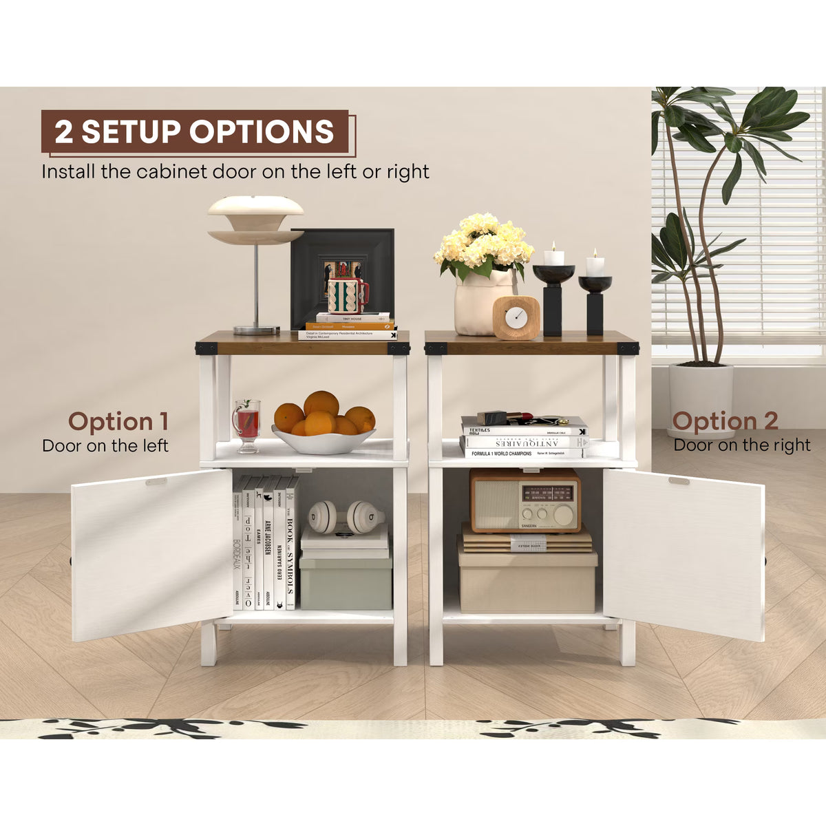 EVOKEDEN 2PCS Farmhouse Nightstands, Sofa Side End Table w/ Storage & Barn Door for Bedroom Living Room White