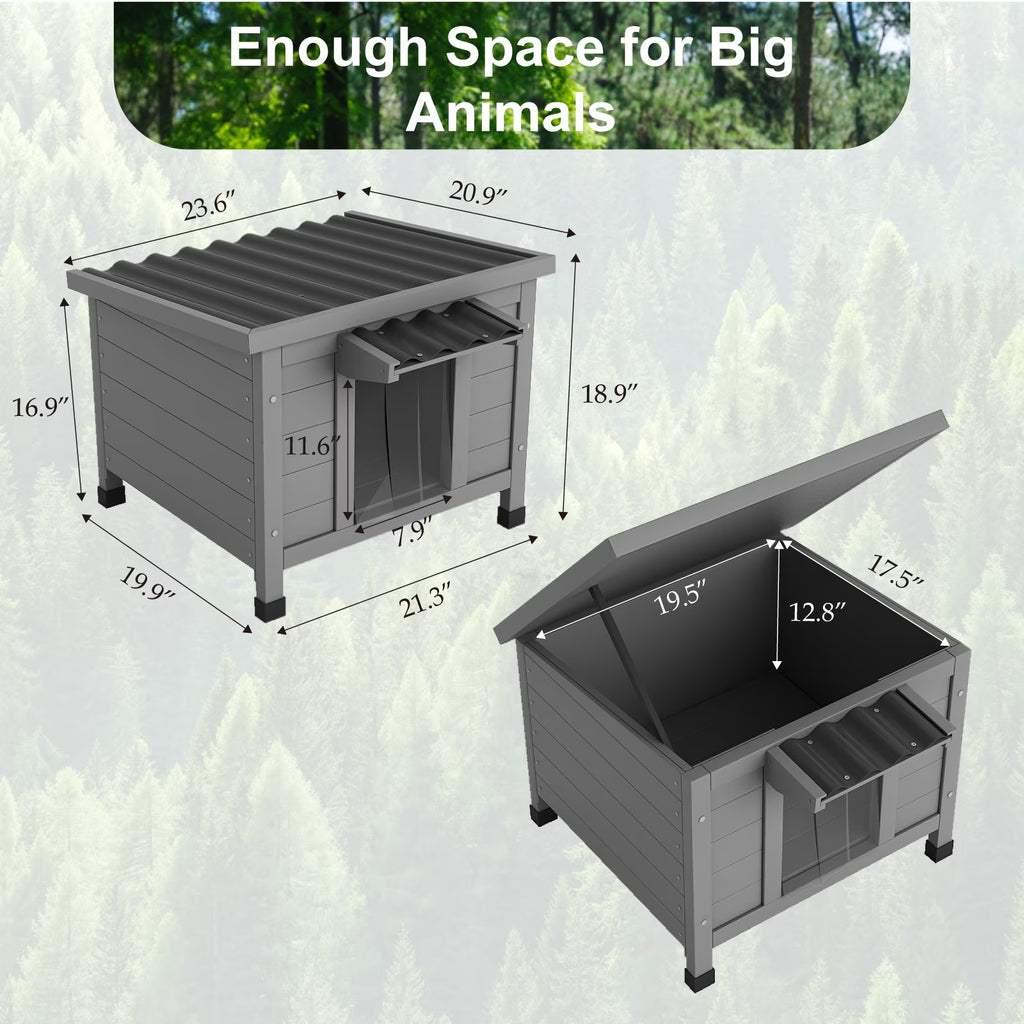 TIMHAKA Outdoor Cat House, Weatherproof Shelter for Cats, Dogs & Rabbits, Durable & Insulated Shelter for Garden, Patio & Backyard, Gray