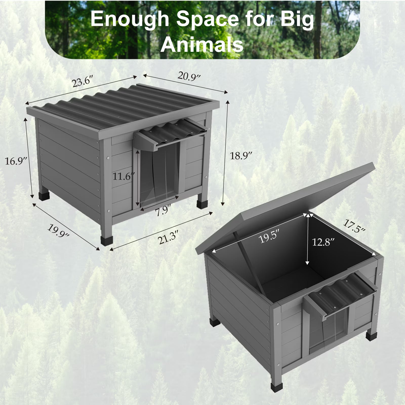 TIMHAKA Outdoor Cat House, Weatherproof Shelter for Cats, Dogs & Rabbits, Durable & Insulated Shelter for Garden, Patio & Backyard, Gray