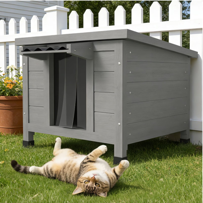 TIMHAKA Outdoor Cat House, Weatherproof Shelter for Cats, Dogs & Rabbits, Durable & Insulated Shelter for Garden, Patio & Backyard, Gray