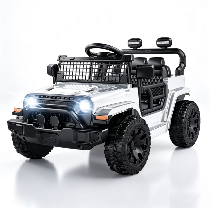 EVOKEDEN 12V Remote Control Ride On Car for Kids, Electric Toddler Car with Spring Suspension, LED Lights & Music, White