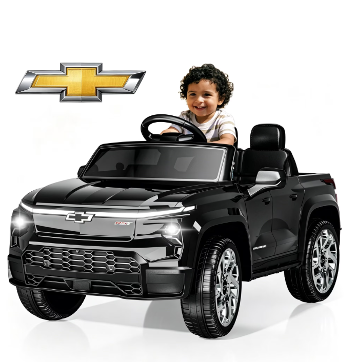 EVOKEDEN 24V Licensed Chevrolet Silverado Electric Car for Kids, Ride on Toys for Toddlers with Remote Control, Soft Start, LED Lights, Music Player, Seat Belts, Black
