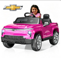EVOKEDEN 24V Licensed Chevrolet Silverado Electric Car for Kids, Ride on Toys for Toddlers with Remote Control, Soft Start, LED Lights, Music Player, Seat Belts, Pink