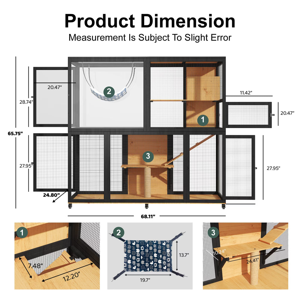 TIMHAKA 4-Tier Large Cat Enclosure House, Indoor & Outdoor Catio for Sunbathing, Black & Yellow