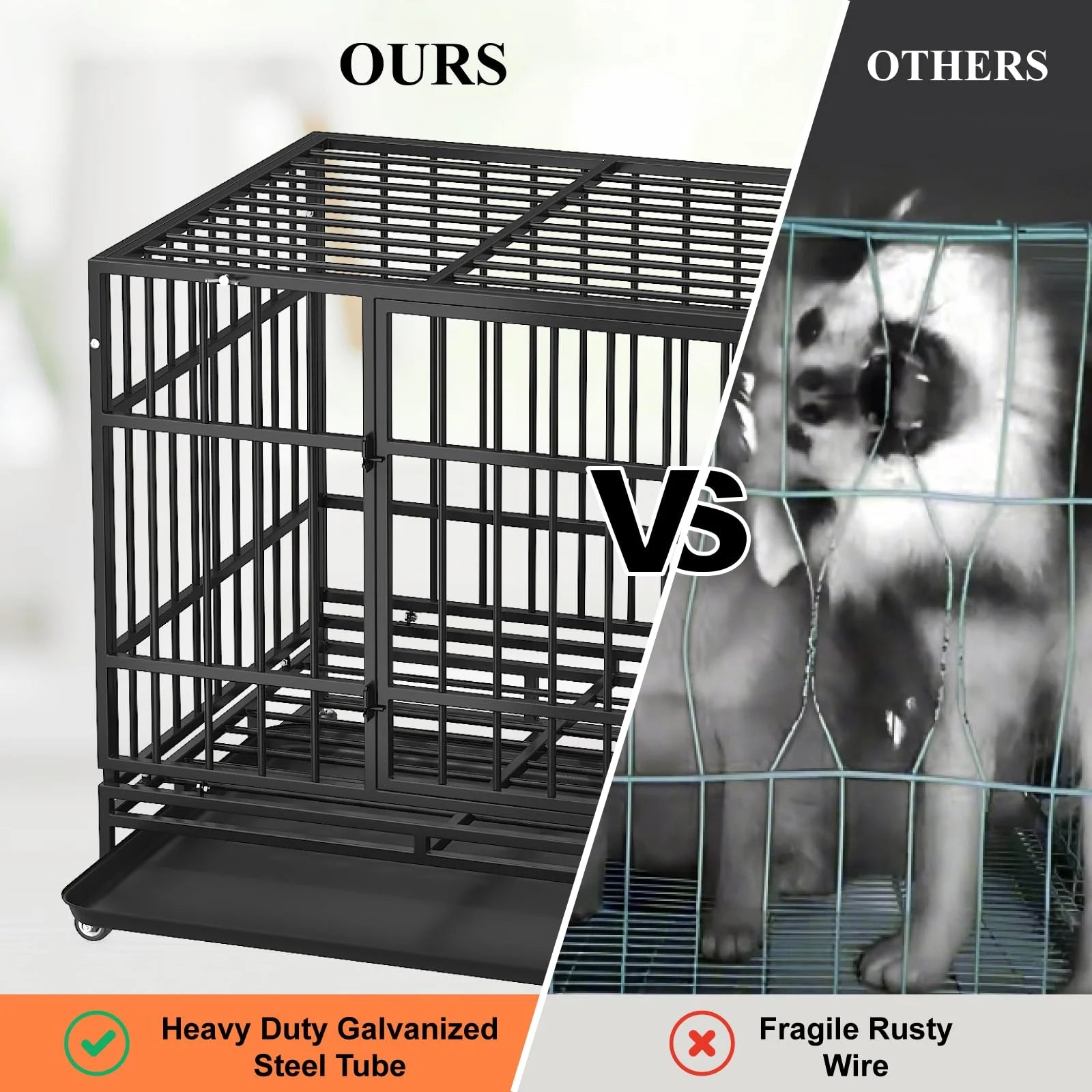 TIMHAKA Heavy Duty 2-Door 48" Pet Kennel and Crate for Large Dogs with Wheels