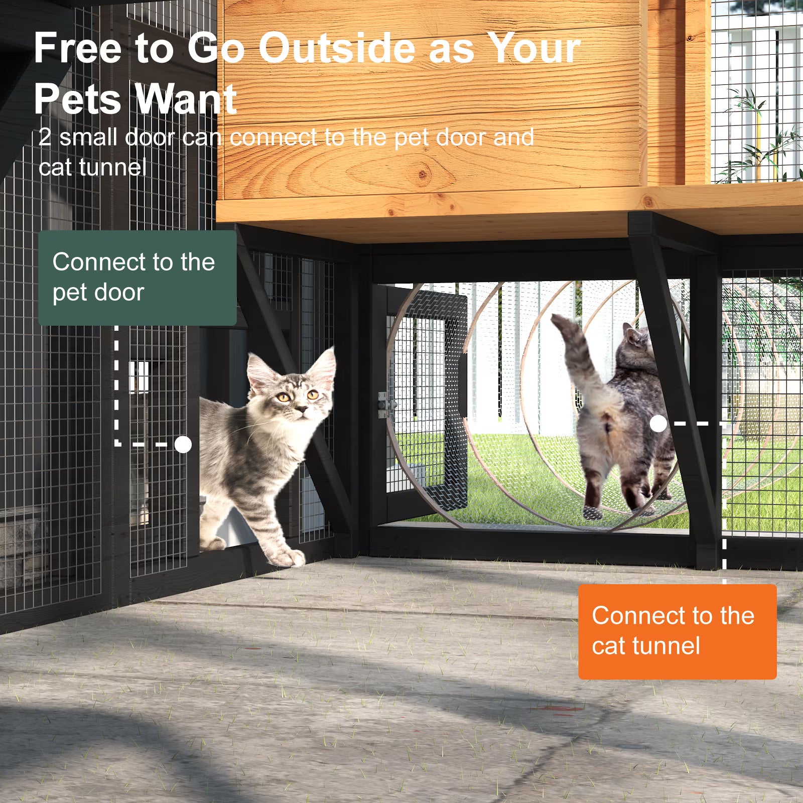 TIMHAKA 72” Catio Outdoor Cat Enclosure, Large Cat Catio for Multiple Cats, Outdoor Cats Enclosure with Waterproof Cover, Black & Yellow