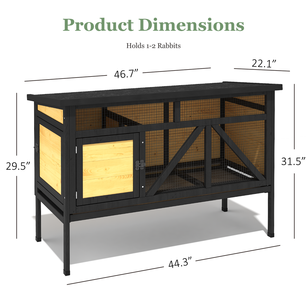 46.7" Elevated Rabbit Cage, Indoor & Outdoor Rabbit Hutch, Bunny Cage for Guinea Pig, Wooden Design with Removable Tray, Waterproof Asphalt Roof & Bottom Wire Mesh for Small-Medium Animals