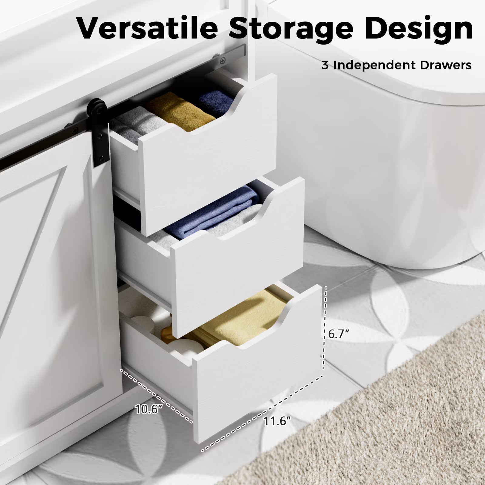 EVOKEDEN 30" Bathroom Vanity with Sink, Bathroom Storage Cabinet with Sliding Barn Door, Farmhouse Bathroom Cabinet with 3 Drawers, White