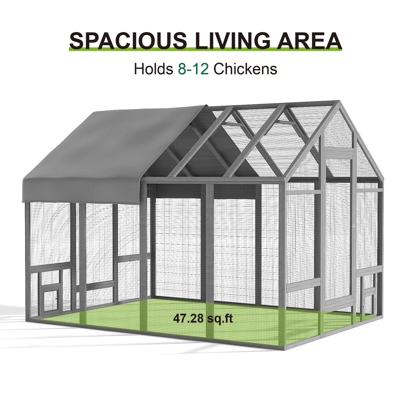 TIMHAKA 96” Outdoor Large Chicken Coop, Wooden Chicken Run w/ Cover for 12 Chickens, Gray