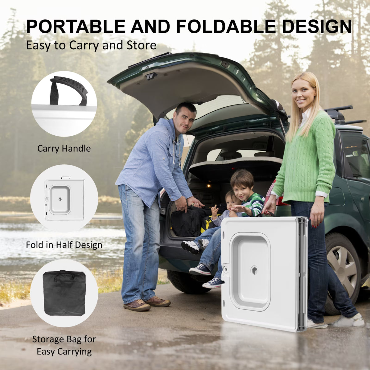 EVOKEDEN 50" Fish Cleaning Table w/ Sink Bi-Folding Portable Camping Sink Station with Drain Hose, Trash Can, Gloves and Cleaning Kits