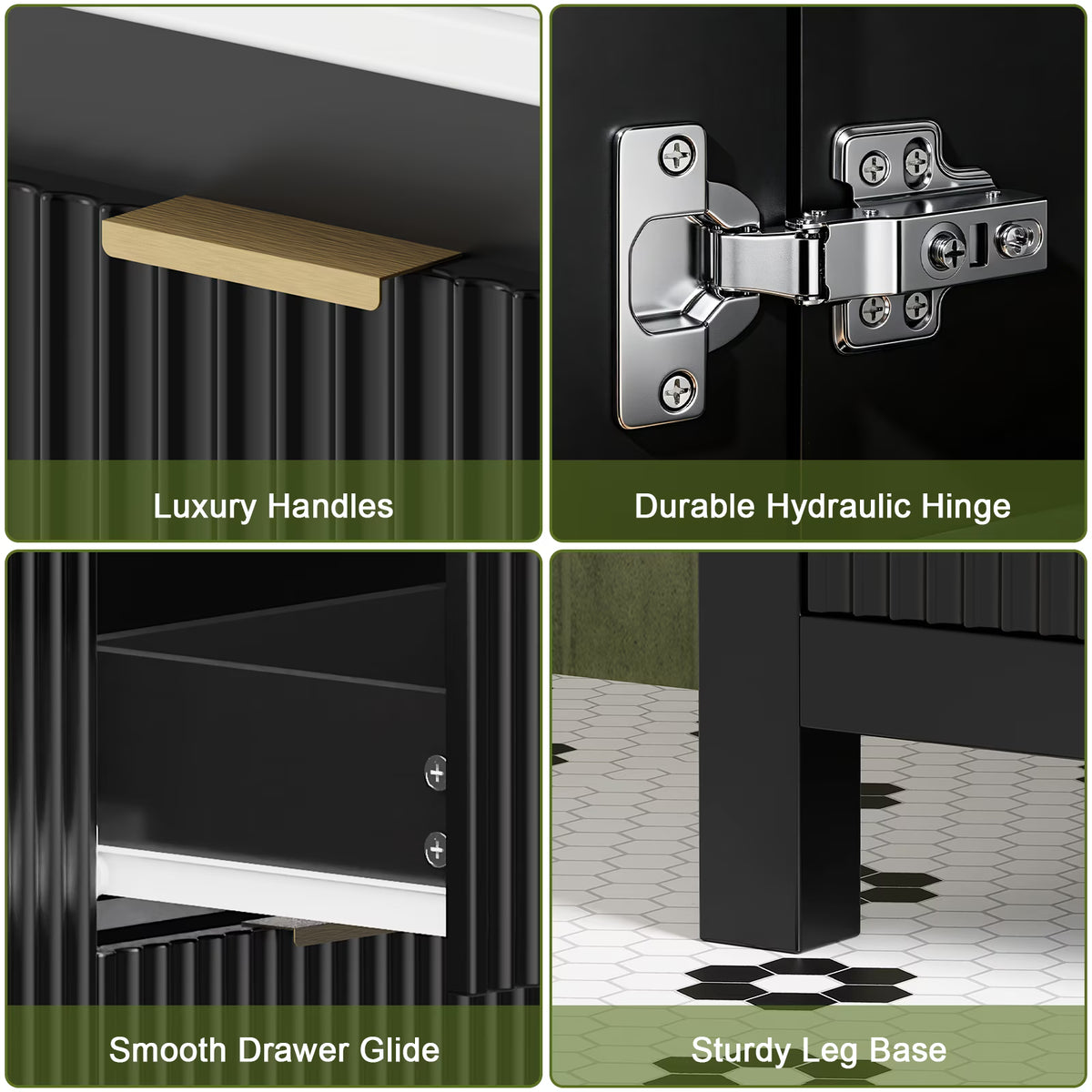 EVOKEDEN 30" Fluted Bathroom Vanity with Sink, Freestanding Vanity Cabinet with 3 Drawers, Black
