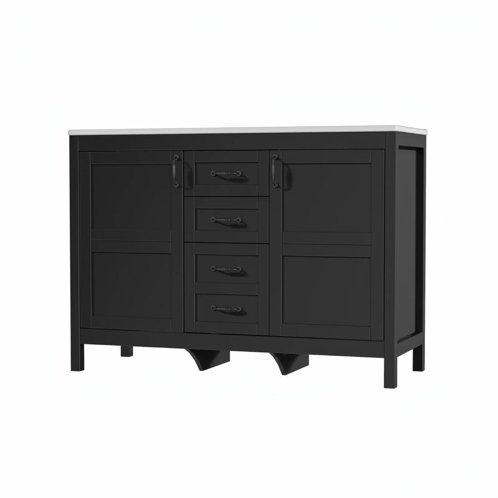 EVOKEDEN 48'' Bathroom Vanity with Sink Combo, Freestanding Farmhouse Thickened Wood Bathroom Storage Cabinet with Undermount Double Sink, 3 Drawers & 2 Soft-Close Doors with Organizers, Black