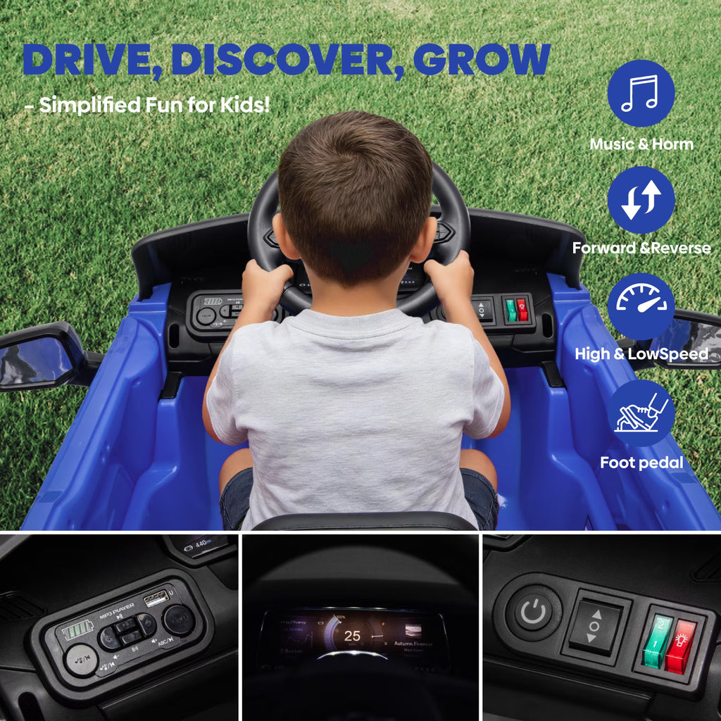 EVOKEDEN 24V Licensed Chevrolet Silverado Electric Car for Kids, Ride on Toys for Toddlers with Remote Control, Soft Start, LED Lights, Music Player, Seat Belts, Blue