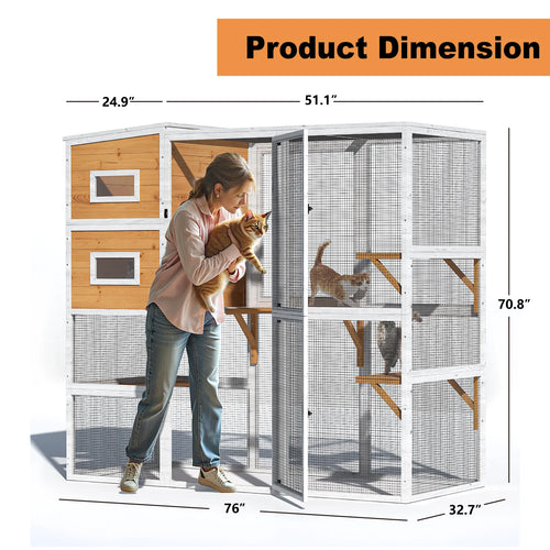 TIMHAKA 4 Tier Catio Outdoor Cat Enclosure, DIY Large Cat Cages Indoor with Window for 3 Cats, Cat Playpens with Resting Box, Platform, Waterproof Roof & Large Door, 76" L x 32.9" W x 70.8" H, White 4 stars out of 9 reviews (4.0)