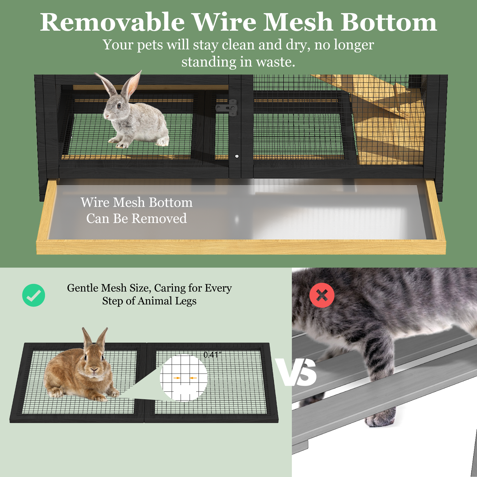 TIMHAKA Large 2-Story Rabbit Cage with Run – Indoor & Outdoor Bunny Hutch 2 Removable Trays, Waterproof Roof, 4 Metal Wheels