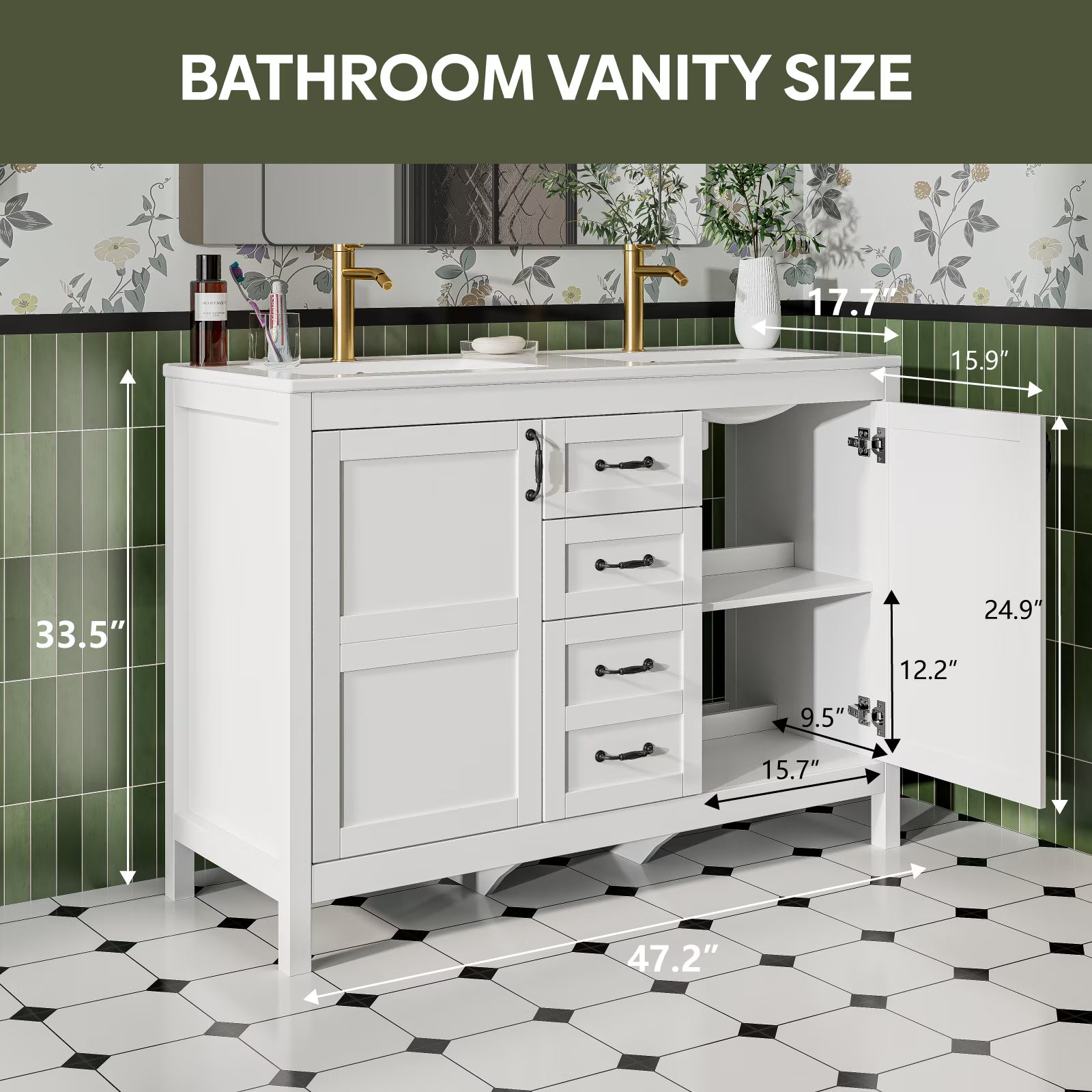 EVOKEDEN 48'' Bathroom Vanity with Sink Combo, Freestanding Farmhouse Thickened Wood Bathroom Storage Cabinet with Undermount Double Sink, 3 Drawers & 2 Soft-Close Doors with Organizers, White