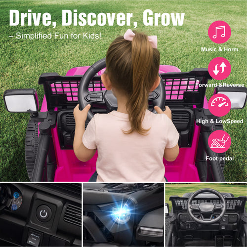 EVOKEDEN 12V Remote Control Ride On Car for Kids, Electric Toddler Car with Spring Suspension, LED Lights & Music, Pink