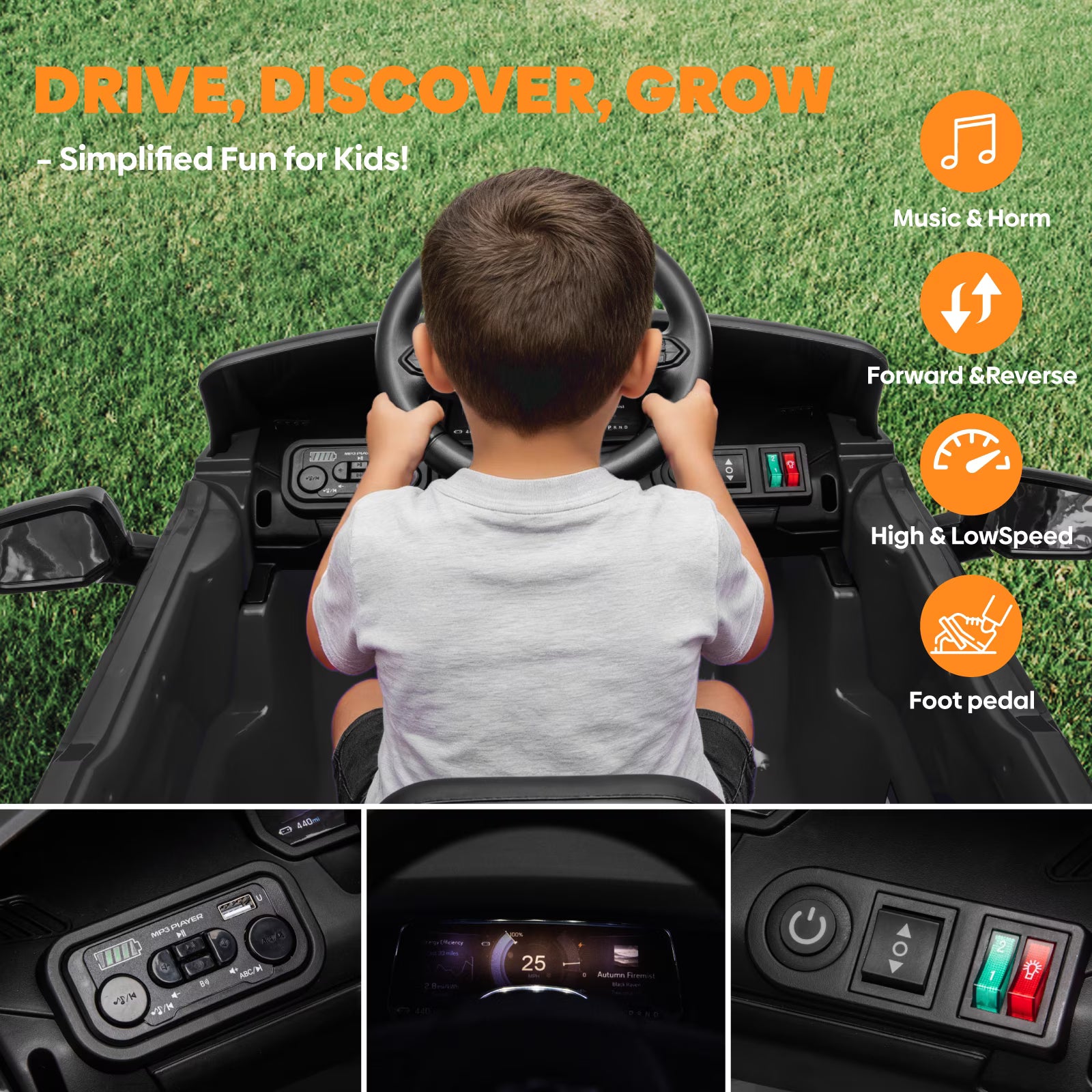 EVOKEDEN 24V Licensed Chevrolet Silverado Electric Car for Kids, Ride on Toys for Toddlers with Remote Control, Soft Start, LED Lights, Music Player, Seat Belts, Black