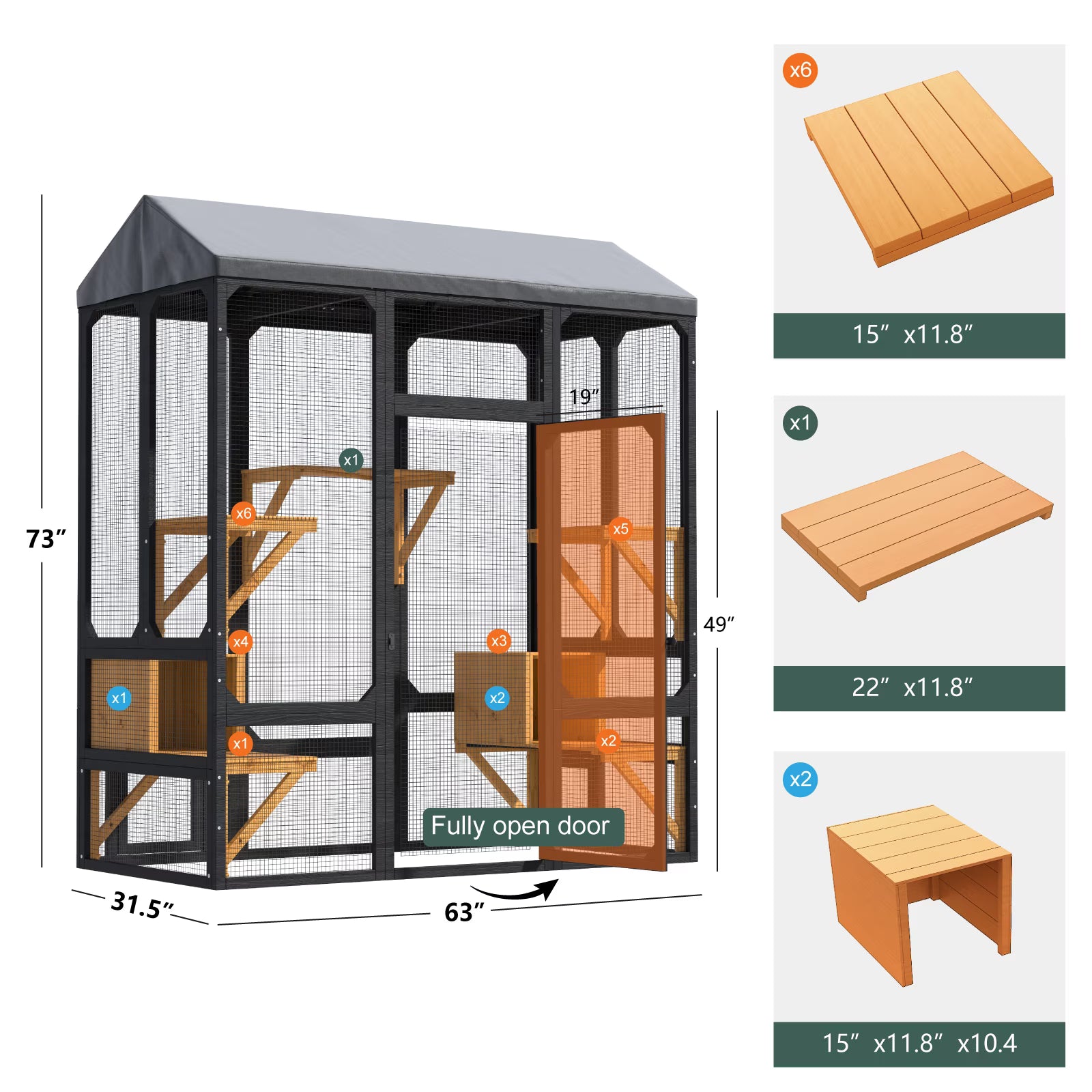TIMHAKA 72” Catio Outdoor Cat Enclosure, Large Cat Catio for Multiple Cats, Outdoor Cats Enclosure with Waterproof Cover, Black & Yellow