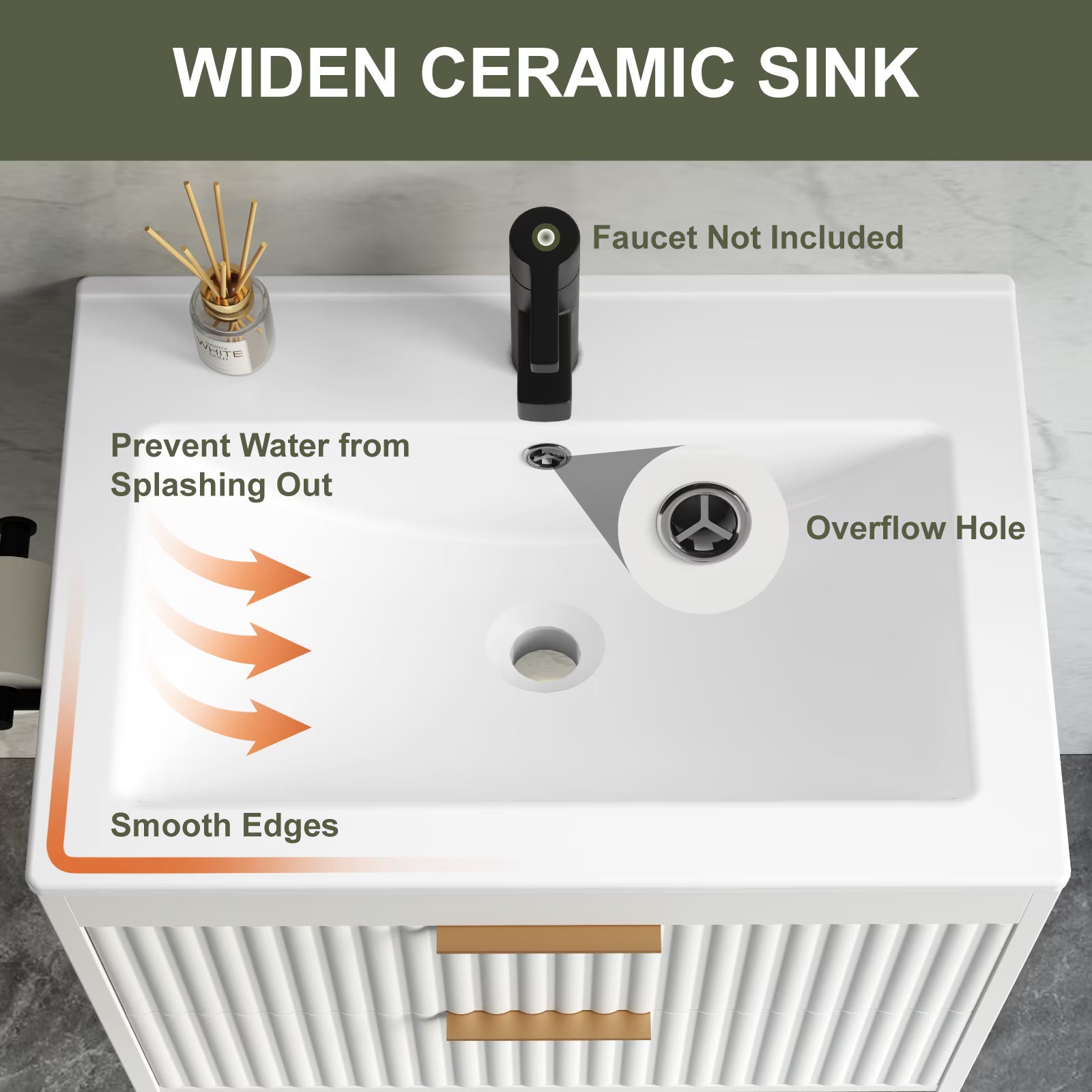 EVOKEDEN 24” Floating Bathroom Vanity with Sink, Wall-Mounted Vanity with 2 Drawers & LED Light, White