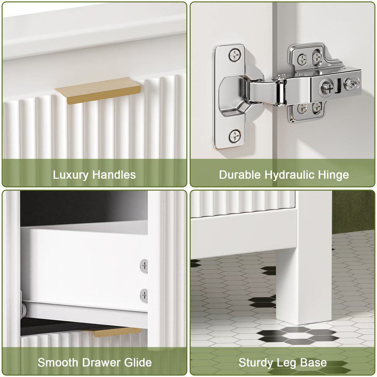EVOKEDEN 30" Fluted Bathroom Vanity with Sink, Freestanding Vanity Cabinet with 3 Drawers, White