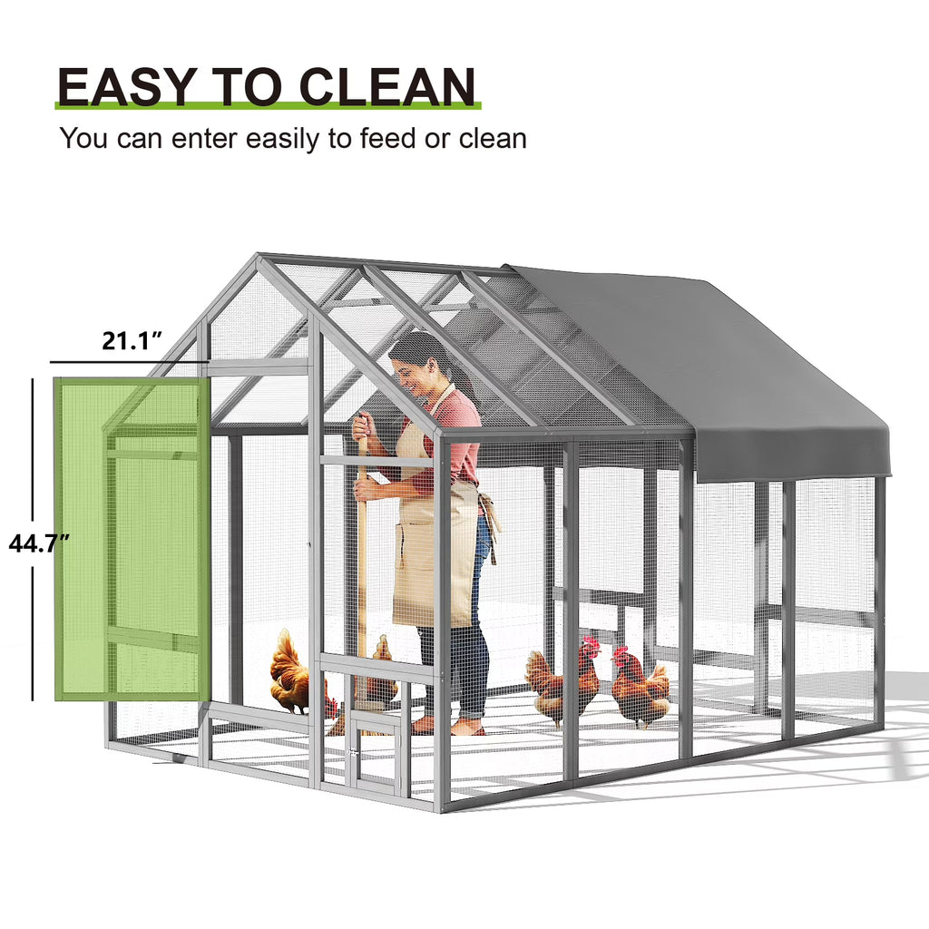 TIMHAKA 96” Outdoor Large Chicken Coop, Wooden Chicken Run w/ Cover for 12 Chickens, Gray