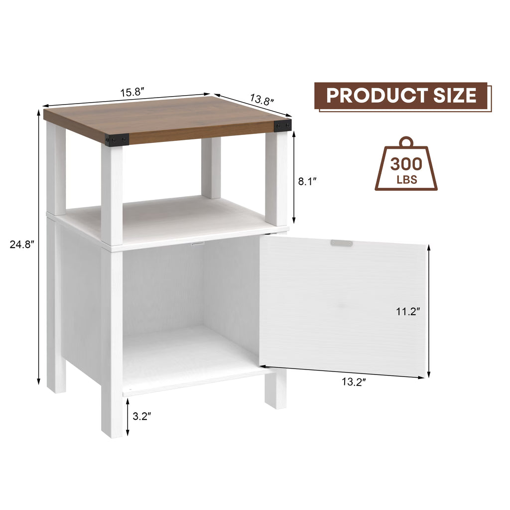 EVOKEDEN 2PCS Farmhouse Nightstands, Sofa Side End Table w/ Storage & Barn Door for Bedroom Living Room White