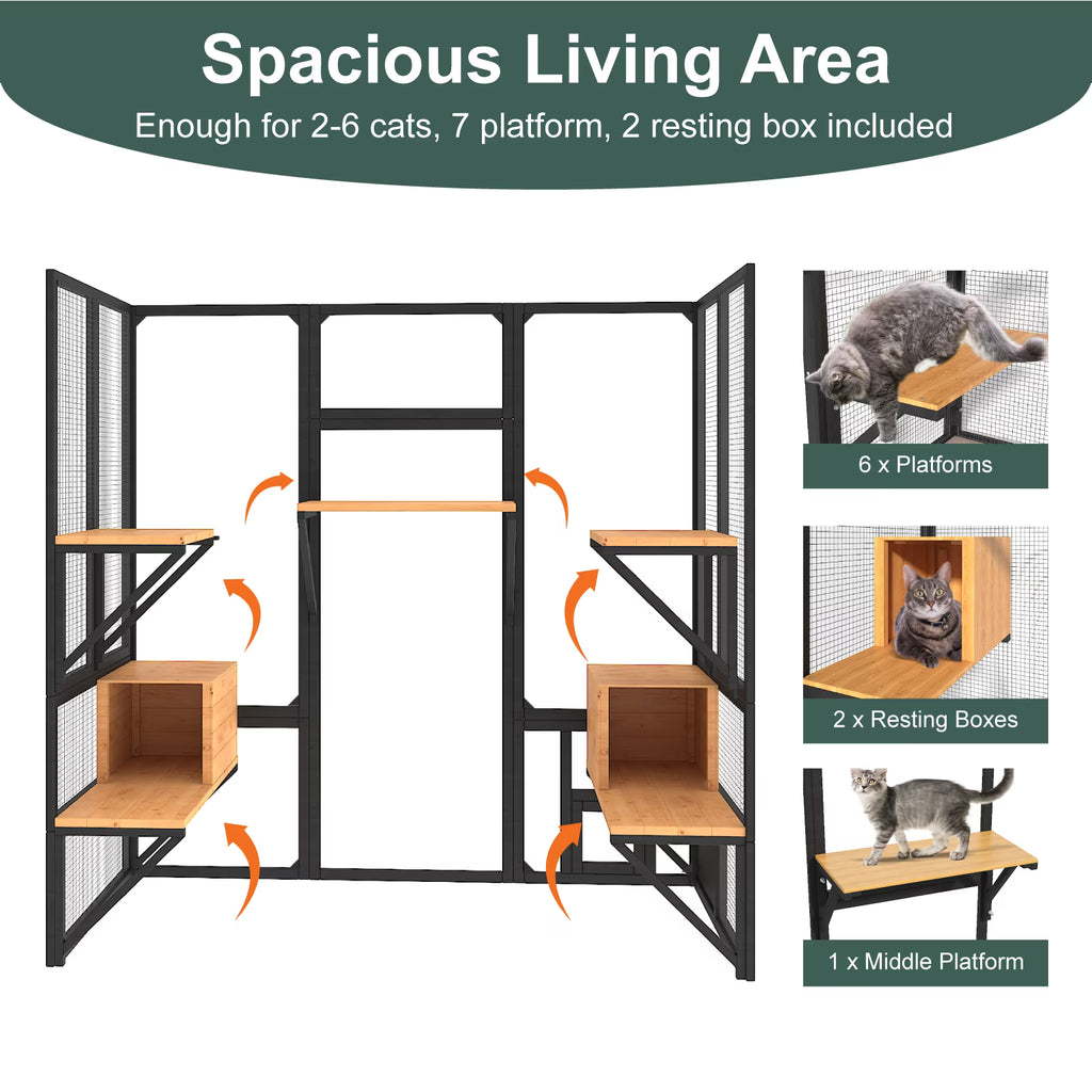 TIMHAKA 72” Catio Outdoor Cat Enclosure, Large Cat Catio for Multiple Cats, Outdoor Cats Enclosure with Waterproof Cover, Black & Yellow