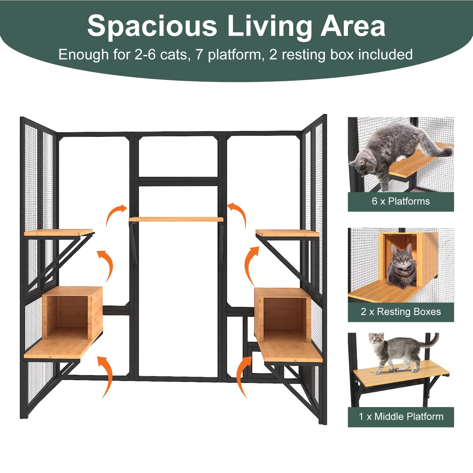 TIMHAKA 72” Catio Outdoor Cat Enclosure, Large Cat Catio for Multiple Cats, Outdoor Cats Enclosure with Waterproof Cover, Black & Yellow