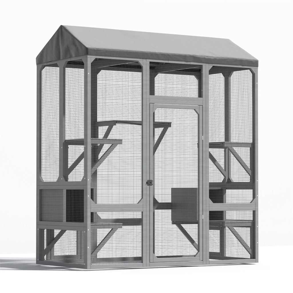 TIMHAKA 72” Catio Outdoor Cat Enclosure, Large Cat Catio for Multiple Cats, Outdoor Cats Enclosure with Waterproof Cover, Gray