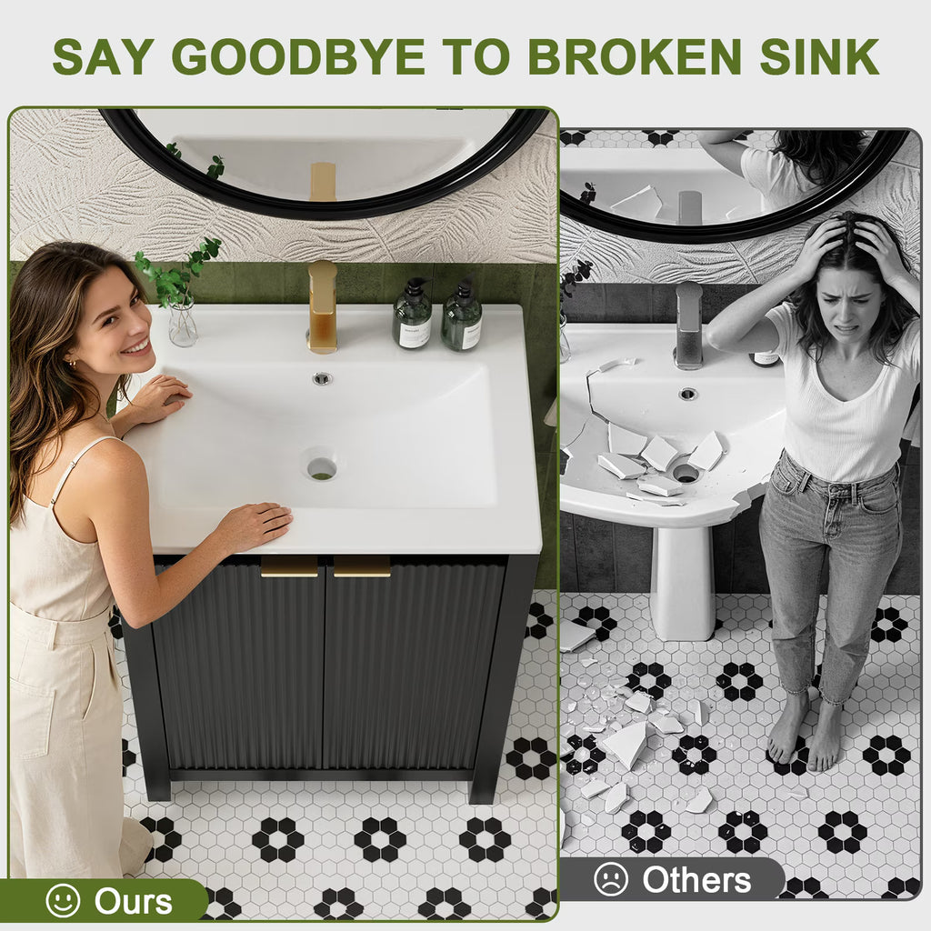 EVOKEDEN 24" Bathroom Vanity with Sink, Freestanding Vanity Cabinet with Soft-Close Doors, Black