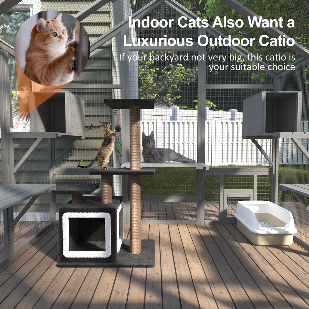 TIMHAKA 71" Large Outdoor Catio Enclosure w/ 7 Tiered Platforms, 2 Premium Resting Boxes, UV-Resistant Cover