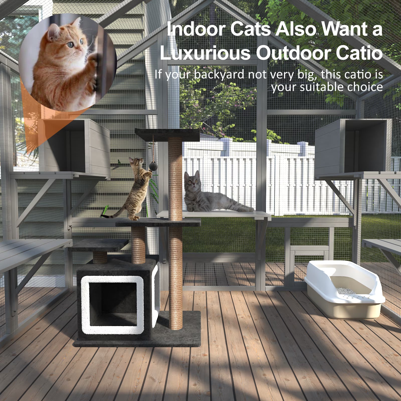 TIMHAKA 71" Large Outdoor Catio Enclosure w/ 7 Tiered Platforms, 2 Premium Resting Boxes, UV-Resistant Cover