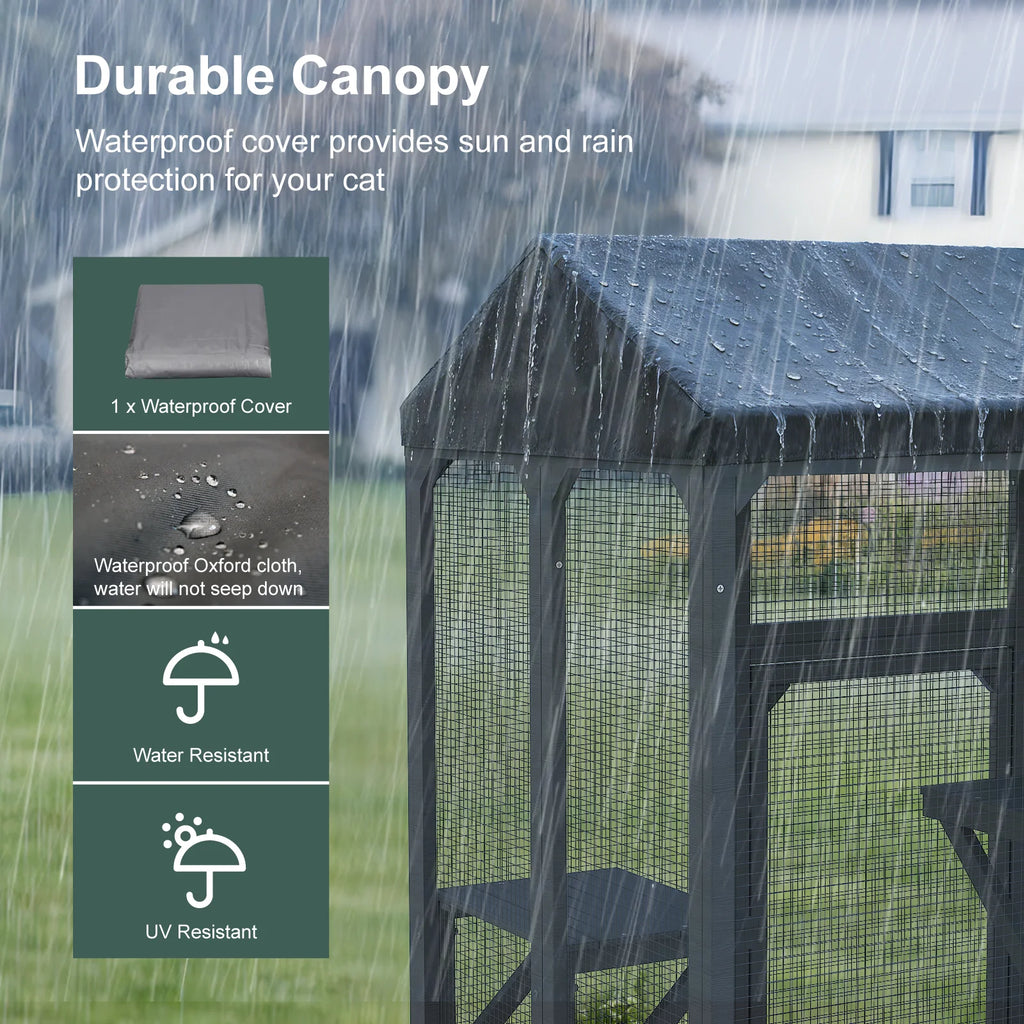 TIMHAKA 72” Catio Outdoor Cat Enclosure, Large Cat Catio for Multiple Cats, Outdoor Cats Enclosure with Waterproof Cover, Gray