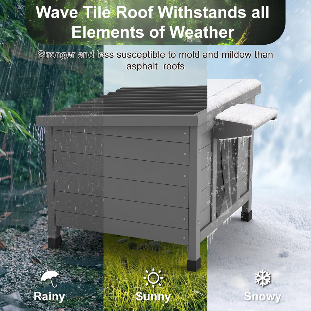 TIMHAKA Outdoor Cat House, Weatherproof Shelter for Cats, Dogs & Rabbits, Durable & Insulated Shelter for Garden, Patio & Backyard, Gray