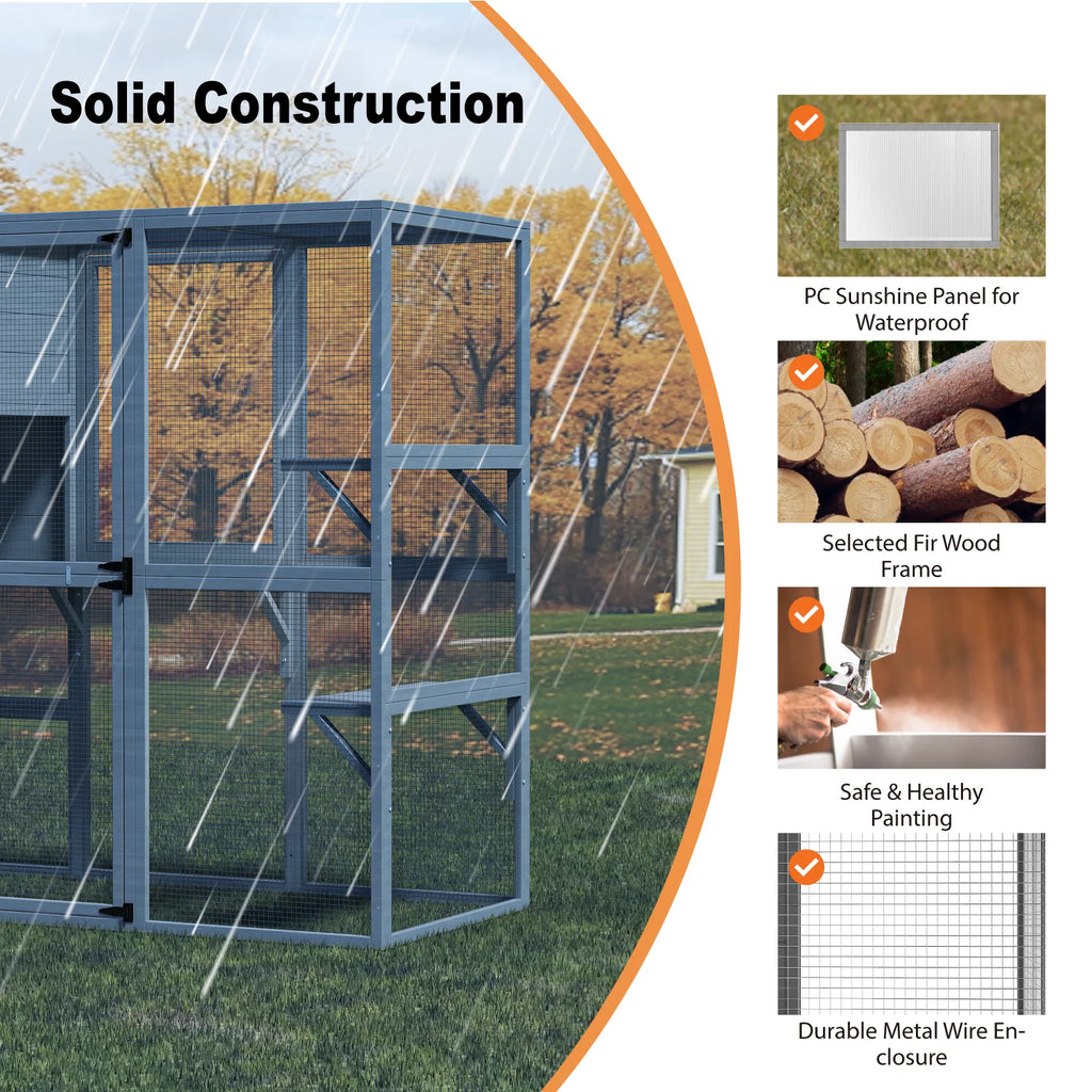 TIMHAKA 4 Tier Catio Outdoor Cat Enclosure, DIY Large Cat Cages Indoor with Window for 3 Cats, Cat Playpens with Resting Box, Platform, Waterproof Roof & Large Door, 76" L x 32.9" W x 70.8" H, Gray