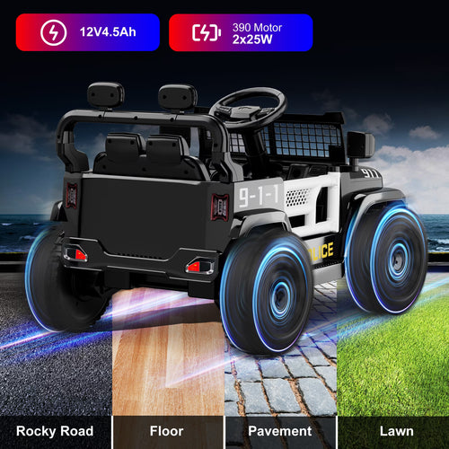 EVOKEDEN 12V Remote Control Ride On Car for Kids, Electric Toddler Police Car with Spring Suspension, LED Lights & Music