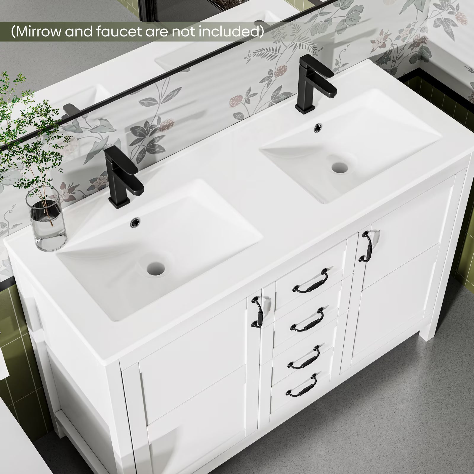 EVOKEDEN 48'' Bathroom Vanity with Sink Combo, Freestanding Farmhouse Thickened Wood Bathroom Storage Cabinet with Undermount Double Sink, 3 Drawers & 2 Soft-Close Doors with Organizers, White