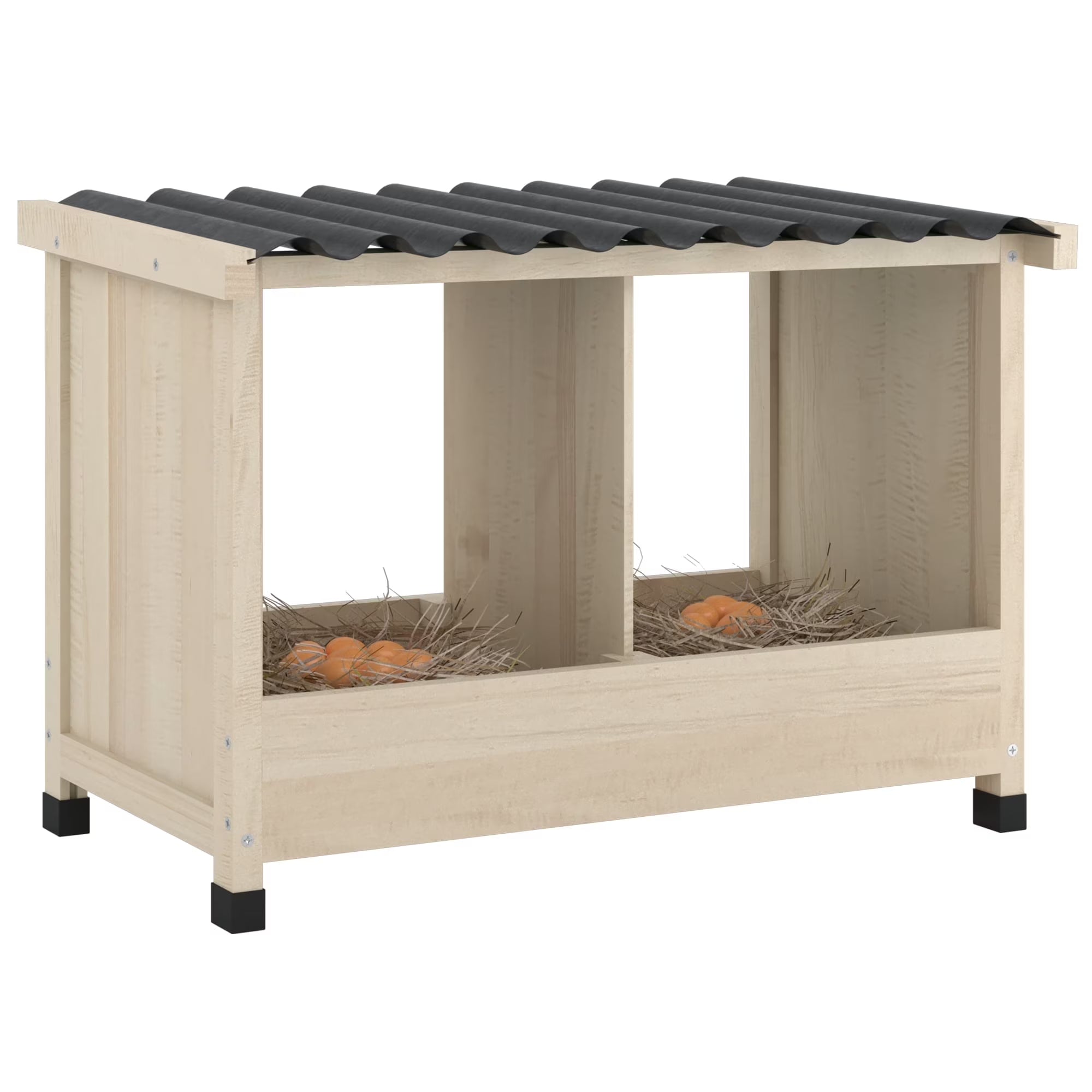 TIMHAKA Chicken Nesting Box, 2 Holes Wooden Chicken Coop w/ PVC Roof for Hens, Ducks, and Poultry