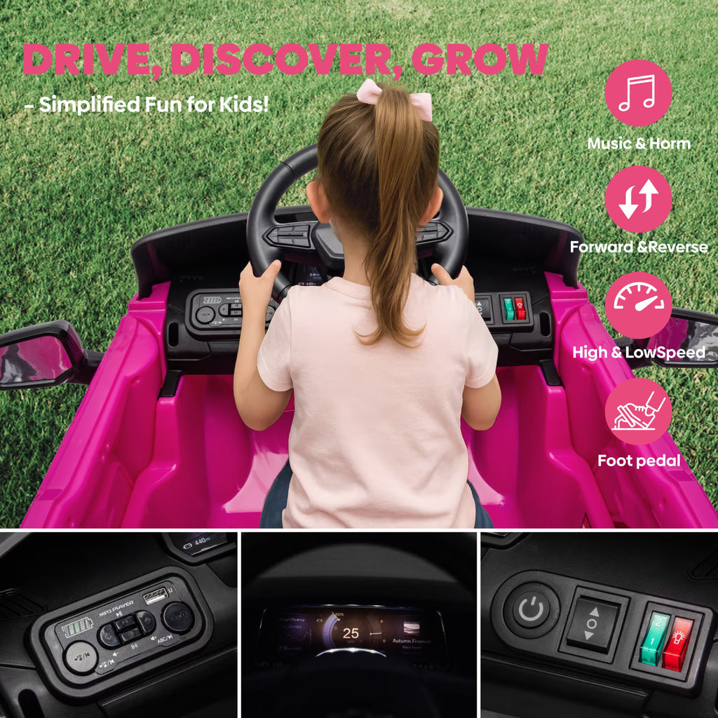 EVOKEDEN 24V Licensed Chevrolet Silverado Electric Car for Kids, Ride on Toys for Toddlers with Remote Control, Soft Start, LED Lights, Music Player, Seat Belts, Pink