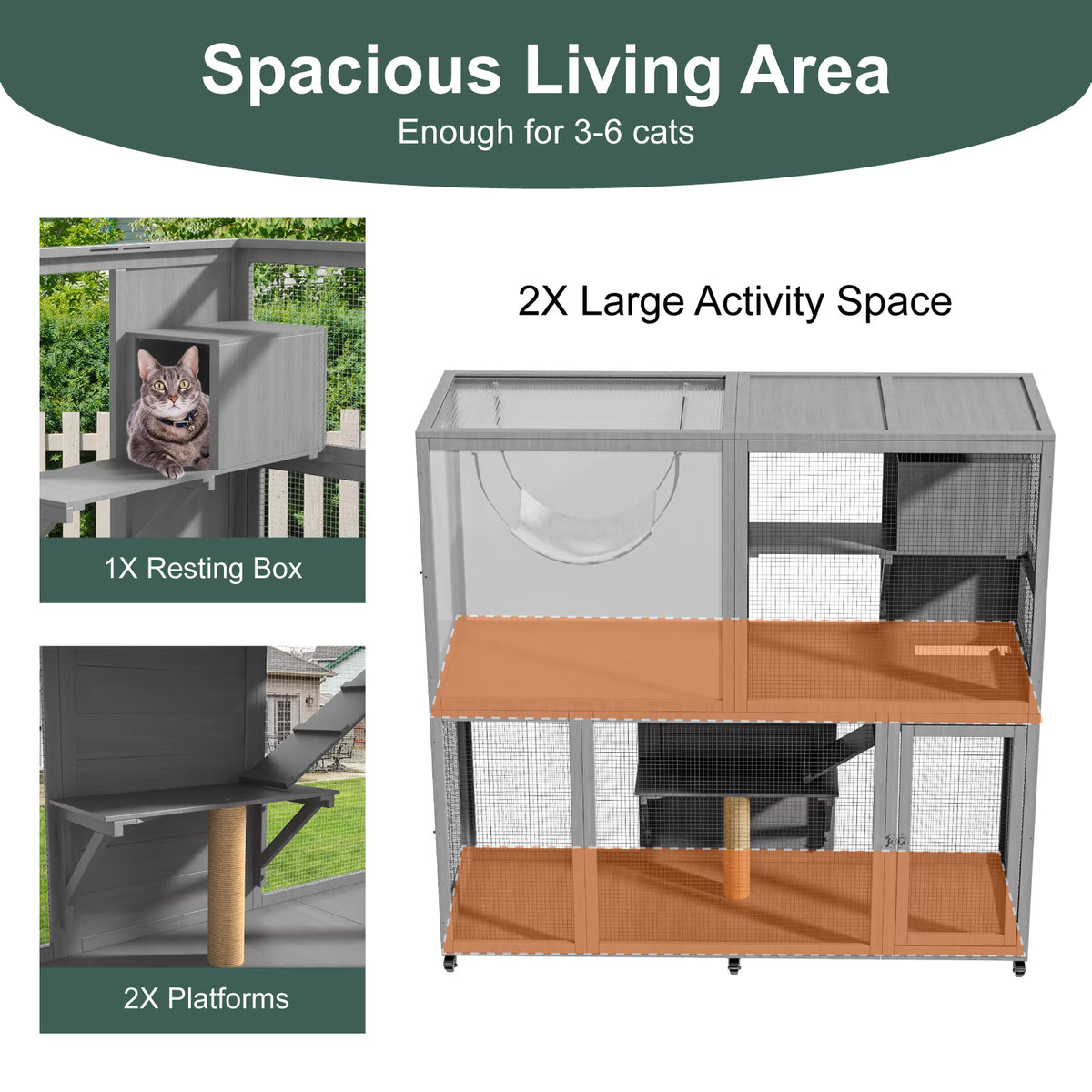 TIMHAKA 4-Tier Large Cat Enclosure House with Wheels, Indoor & Outdoor Catio for Sunbathing, Gray
