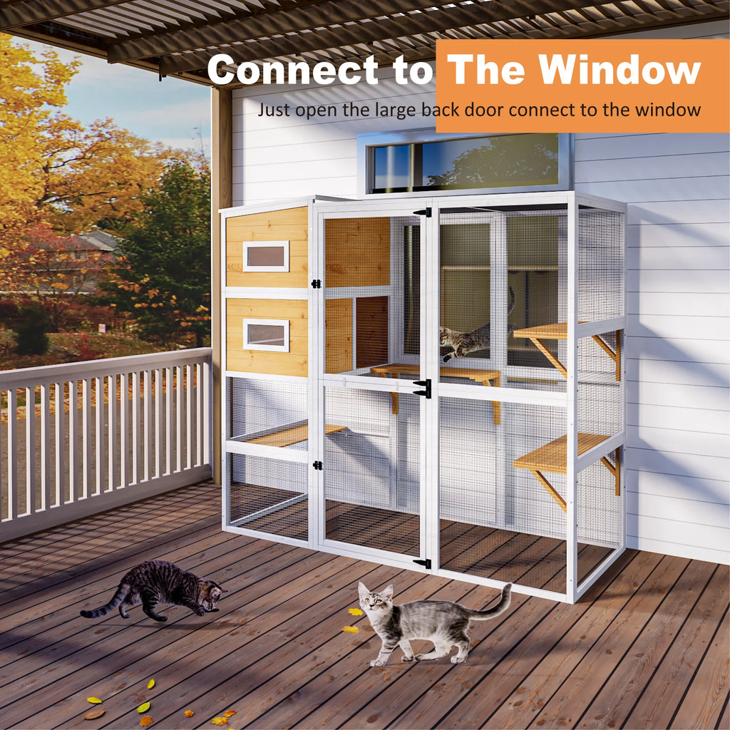 TIMHAKA 4 Tier Catio Outdoor Cat Enclosure, DIY Large Cat Cages Indoor with Window for 3 Cats, Cat Playpens with Resting Box, Platform, Waterproof Roof & Large Door, 76" L x 32.9" W x 70.8" H, White 4 stars out of 9 reviews (4.0)