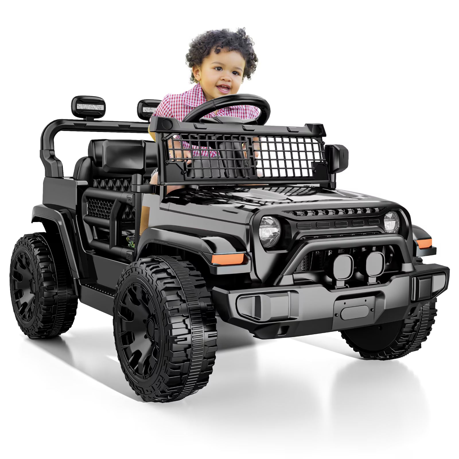 EVOKEDEN 12V Remote Control Ride On Car for Kids, Electric Toddler Car with Spring Suspension, LED Lights & Music, Black