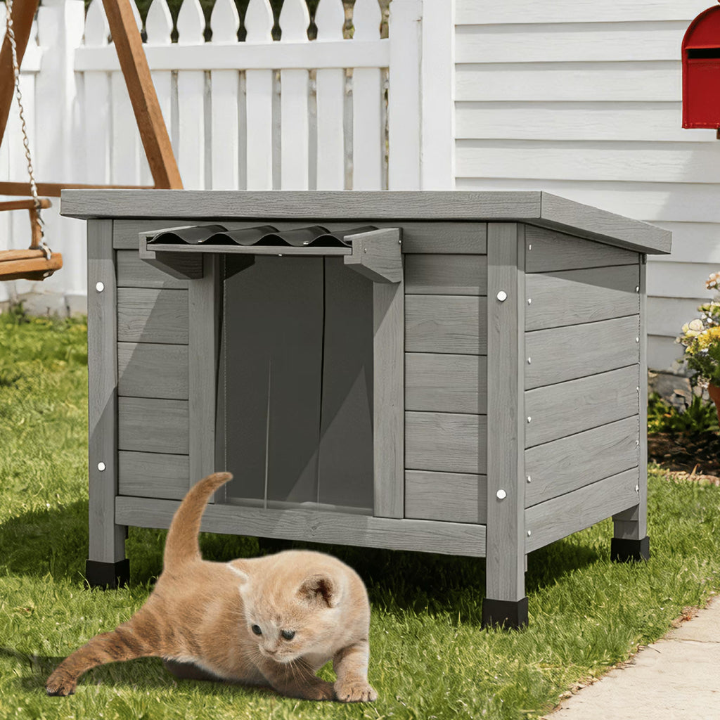 TIMHAKA Outdoor Cat House, Weatherproof Shelter for Cats, Dogs & Rabbits, Durable & Insulated Shelter for Garden, Patio & Backyard, Gray